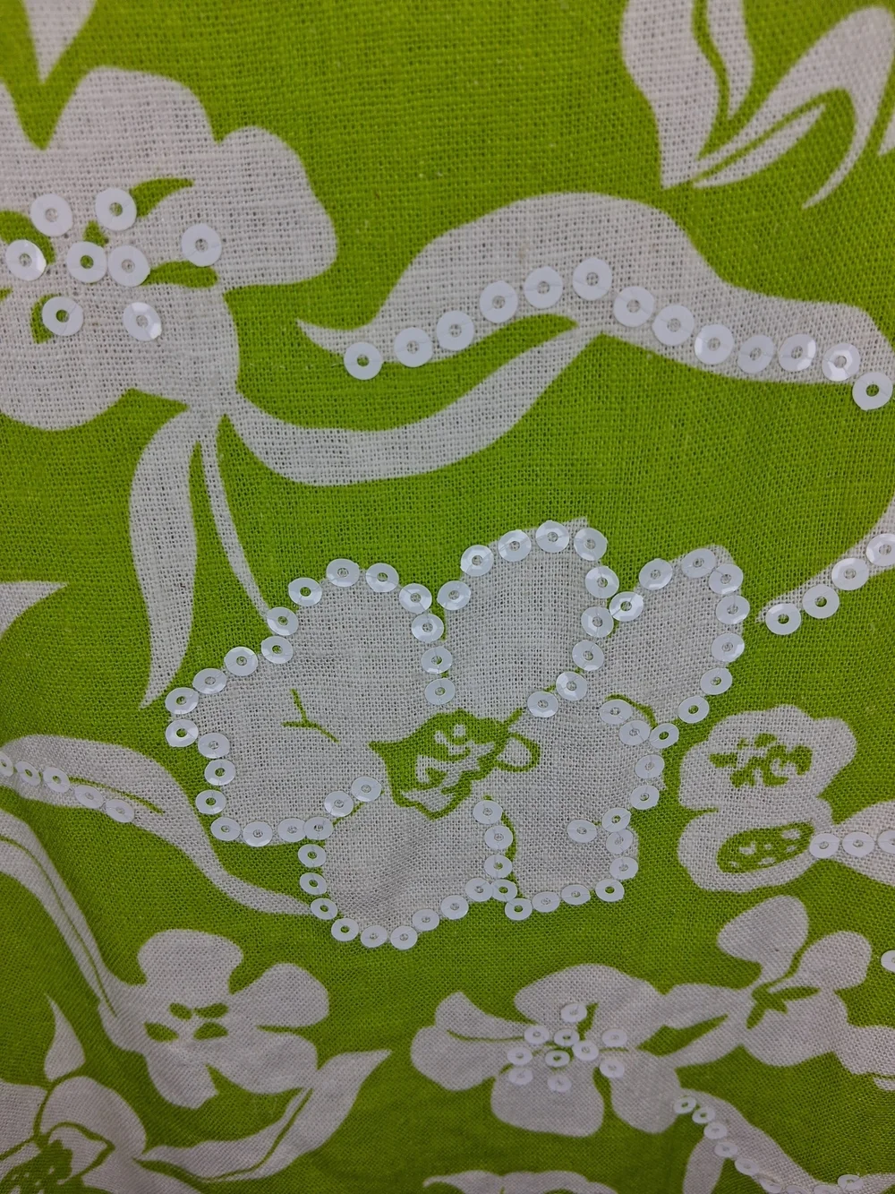 Flora Bea Floral Green Linen & Cotton Dress with Sequins NWT